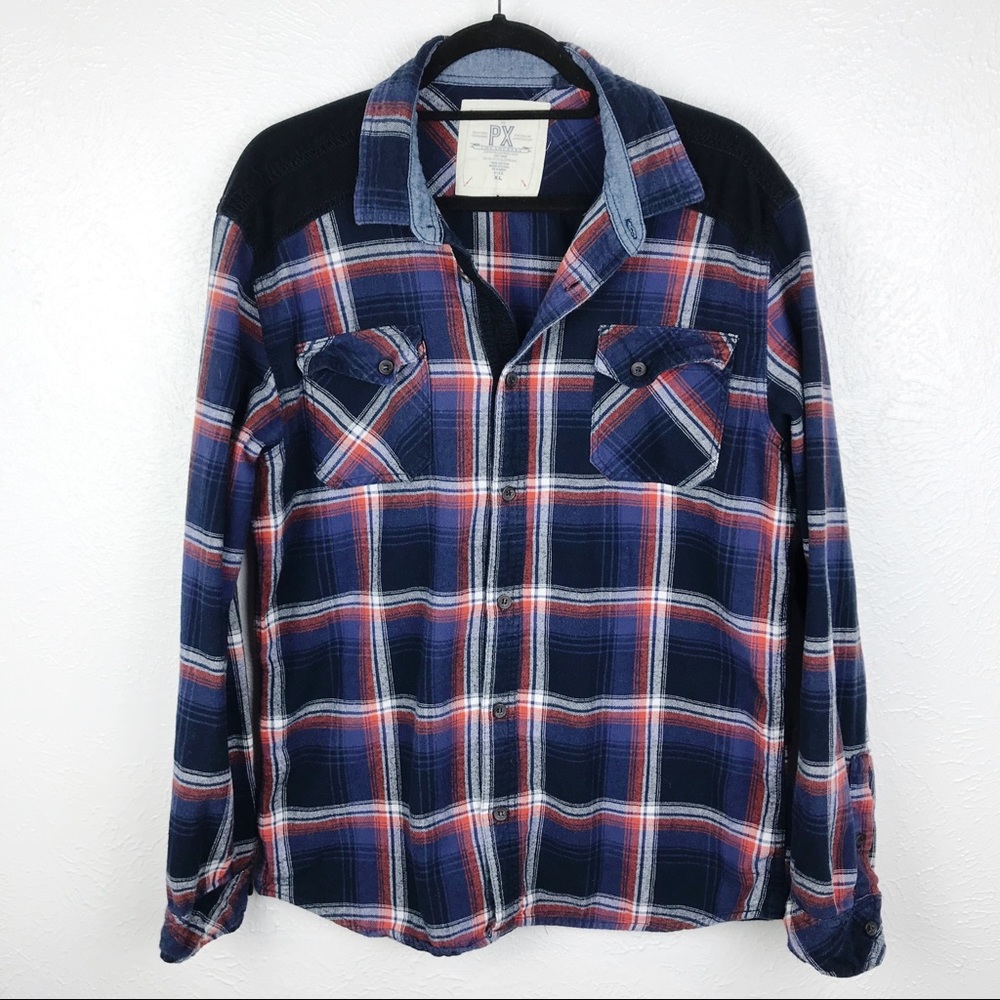 PX Los Angeles | Flannel Plaid Button Down Navy